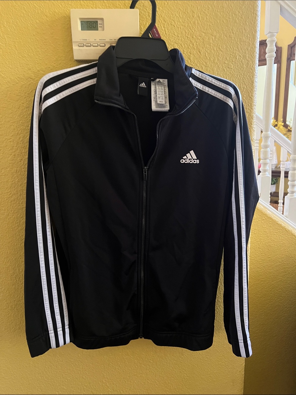 adidas Black Track Jacket with White Three Stripes